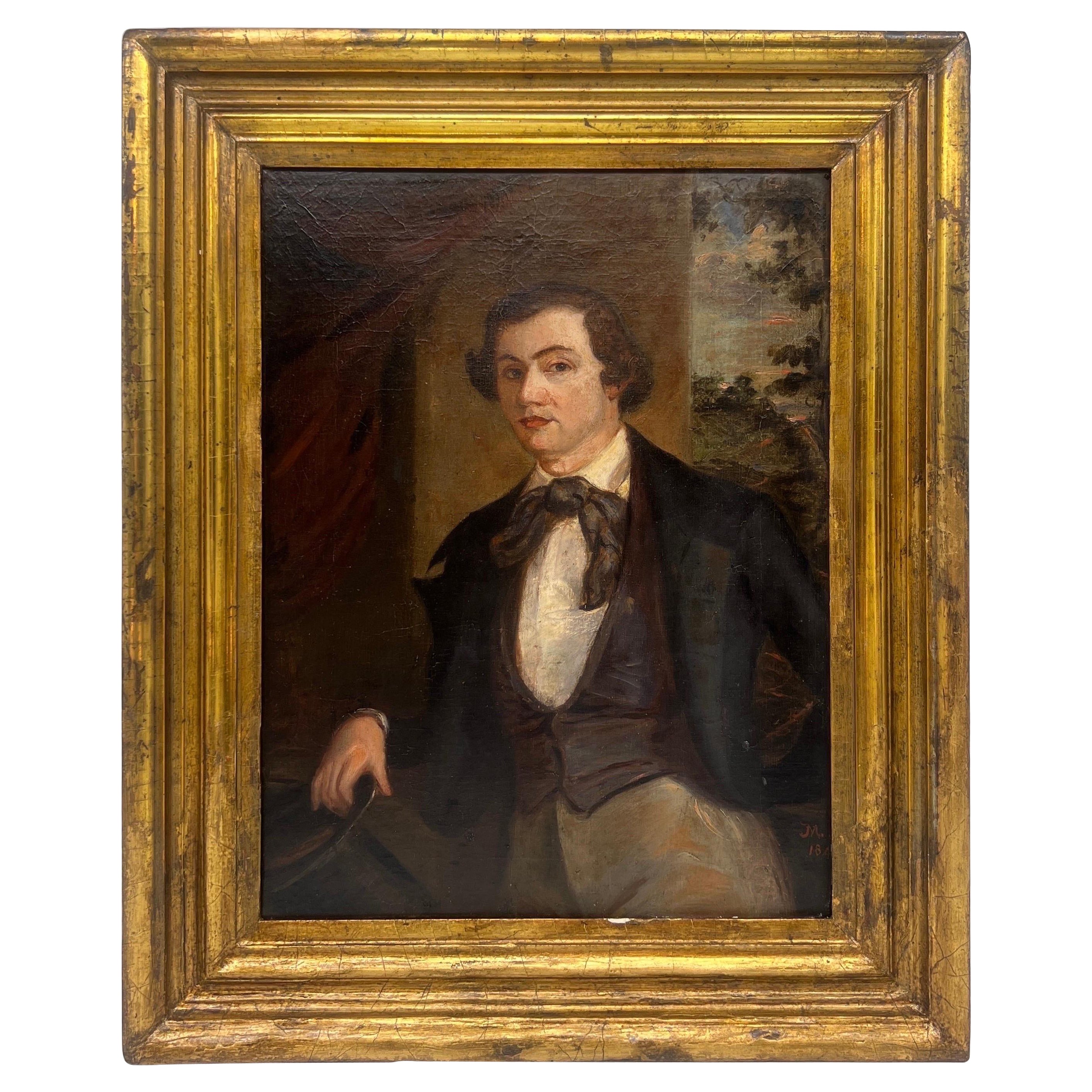 Portrait d'un Gentleman de l'École du Sud d'Amérique O/B vers 1842 en vente