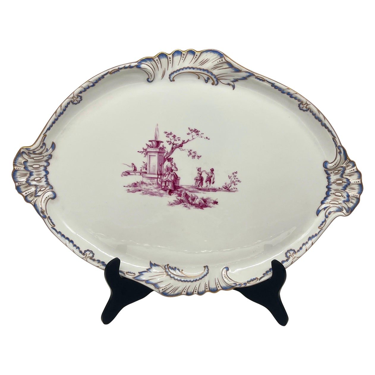 Herend Porcelain Puce Classical & Shell Bordered Platter Circa 1916 For Sale