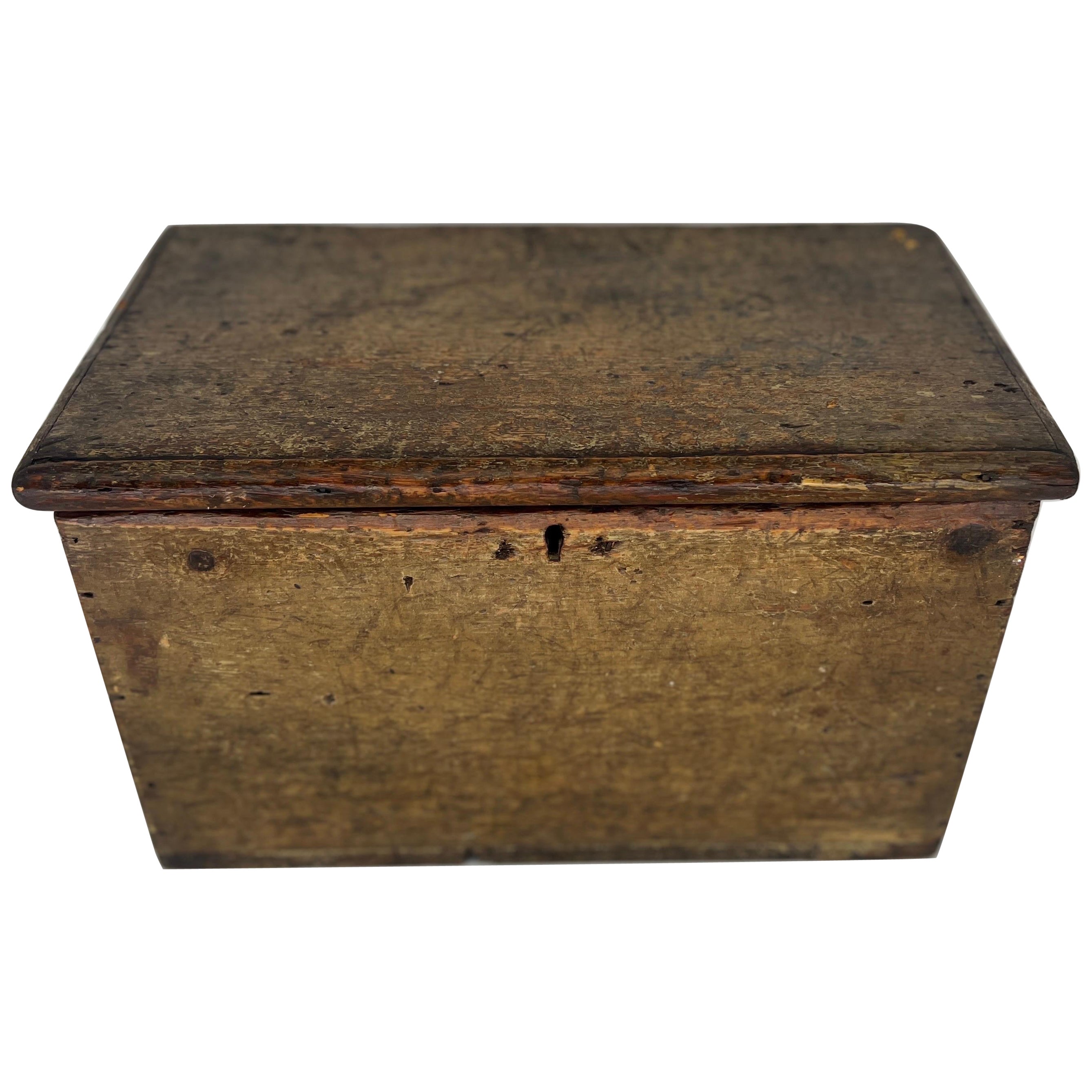 Ancienne boîte de rangement d'outils ou de documents américaine primitive décorée de peinture