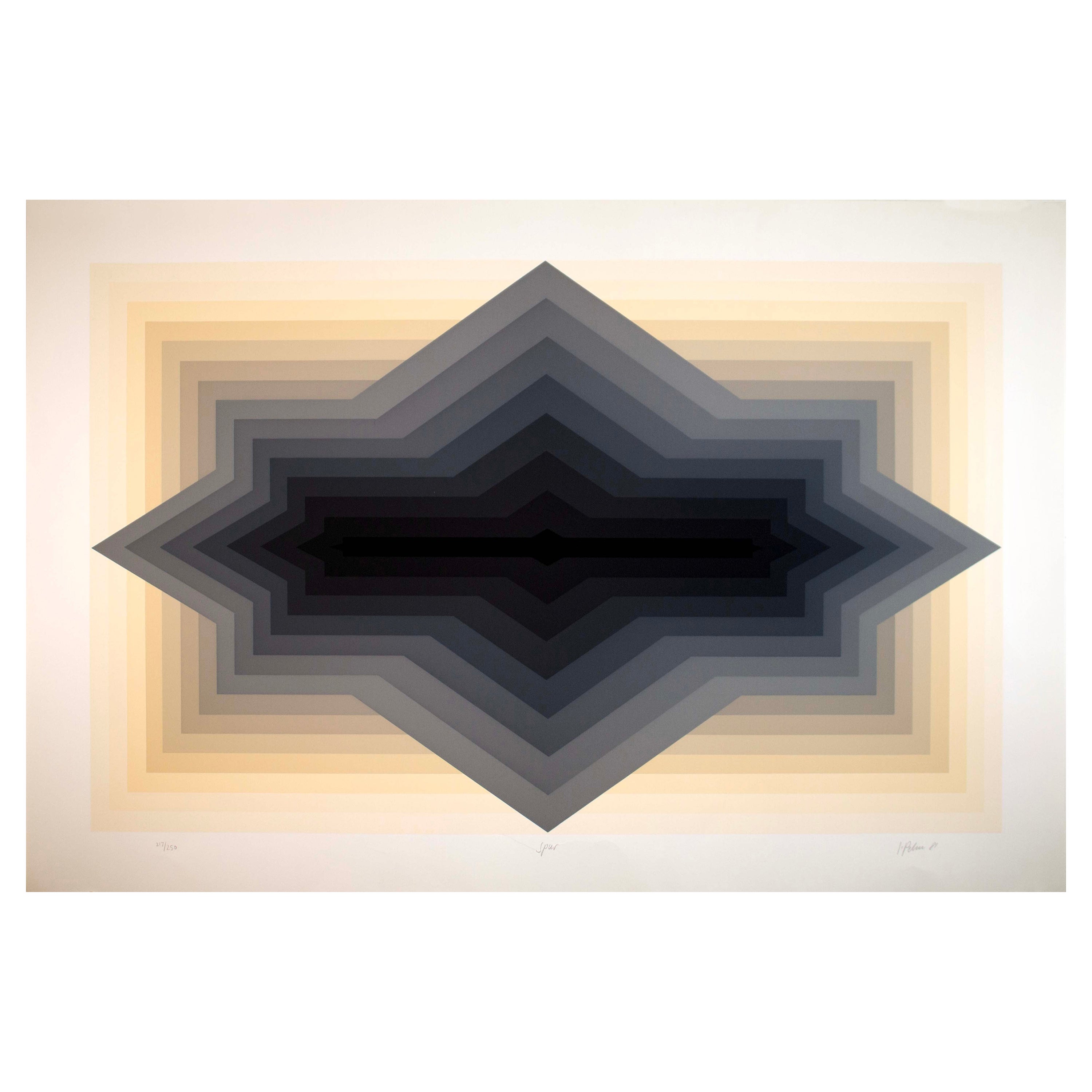 Sérigraphie abstraite géométrique moderne signée Jurgen Peters Spur sur papier, 1981 en vente
