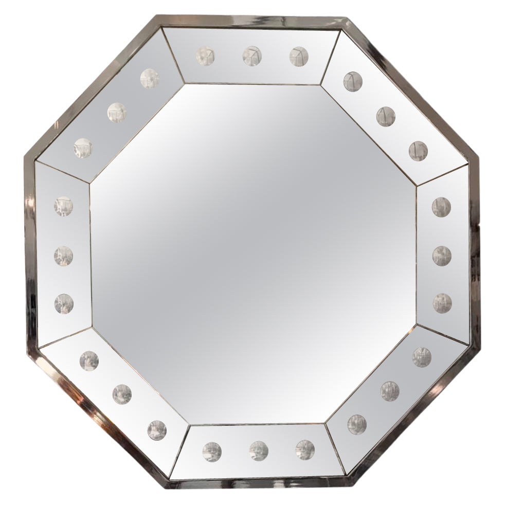 Wall Mirror Art Deco Style Chrome Frame For Sale