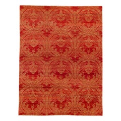 Modern Spanish Sino Wool Rug Handmade In Red and Beige With Allover Motif