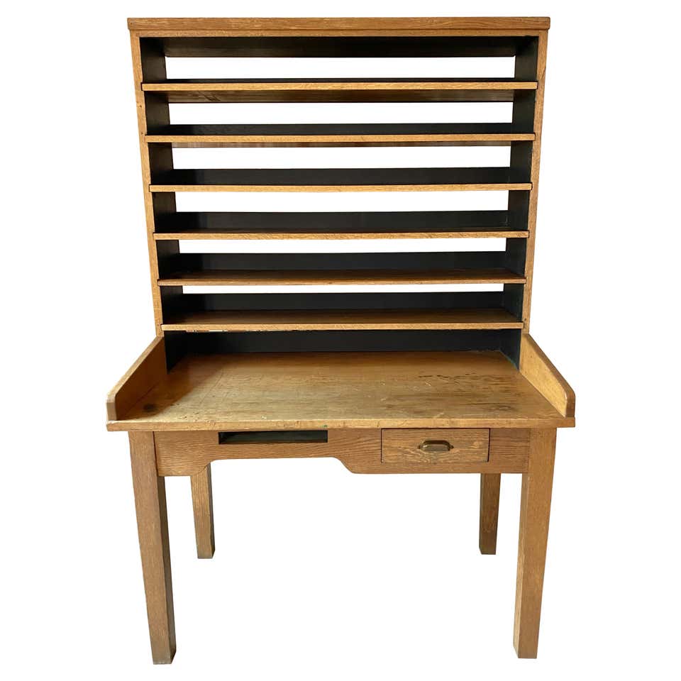 Antique Industrial Wood Postal Sorting Desk Storage Post Office Side ...