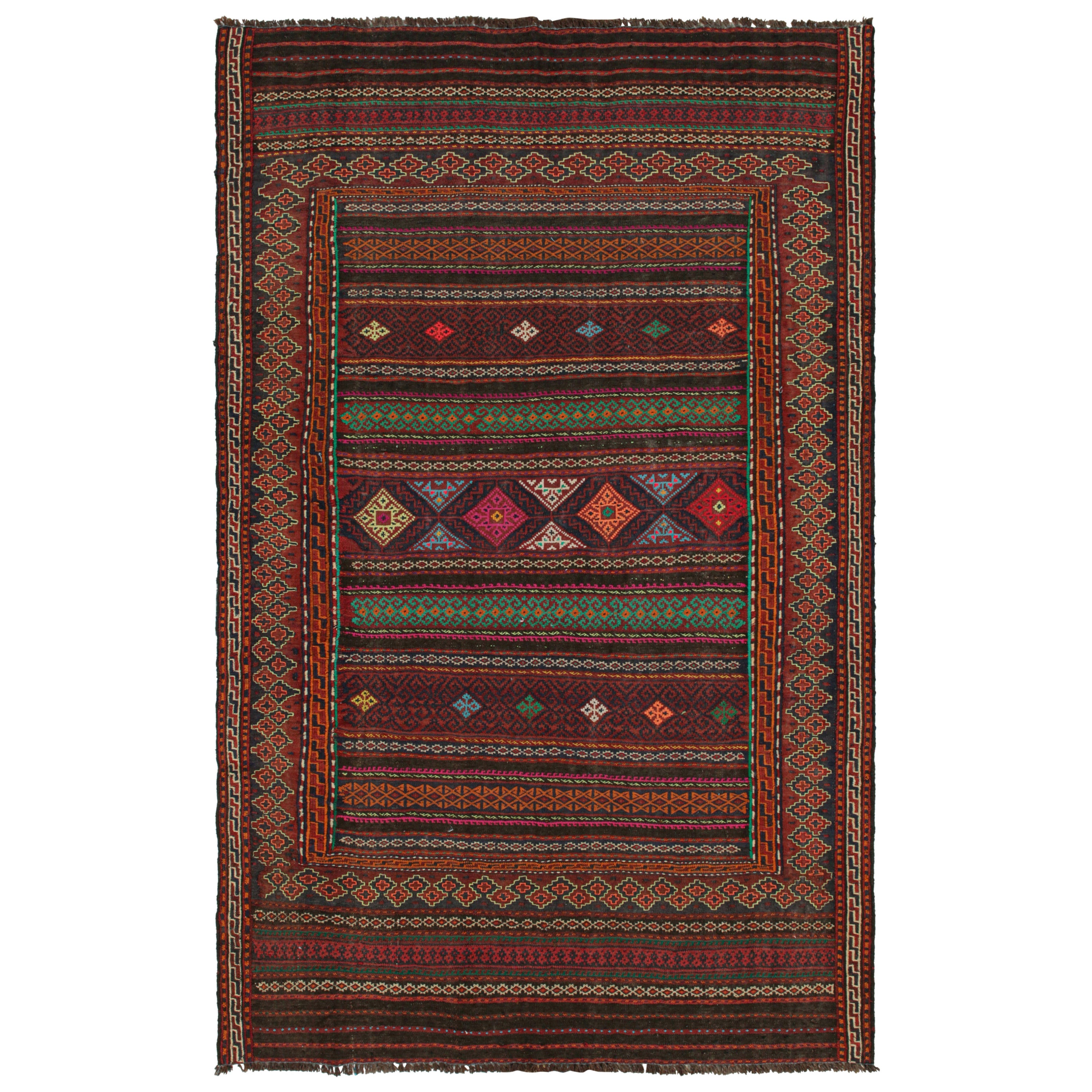 Vintage Baluch Tribal Kilim in Brown with Geometric Patterns, from Rug & Kilim For Sale