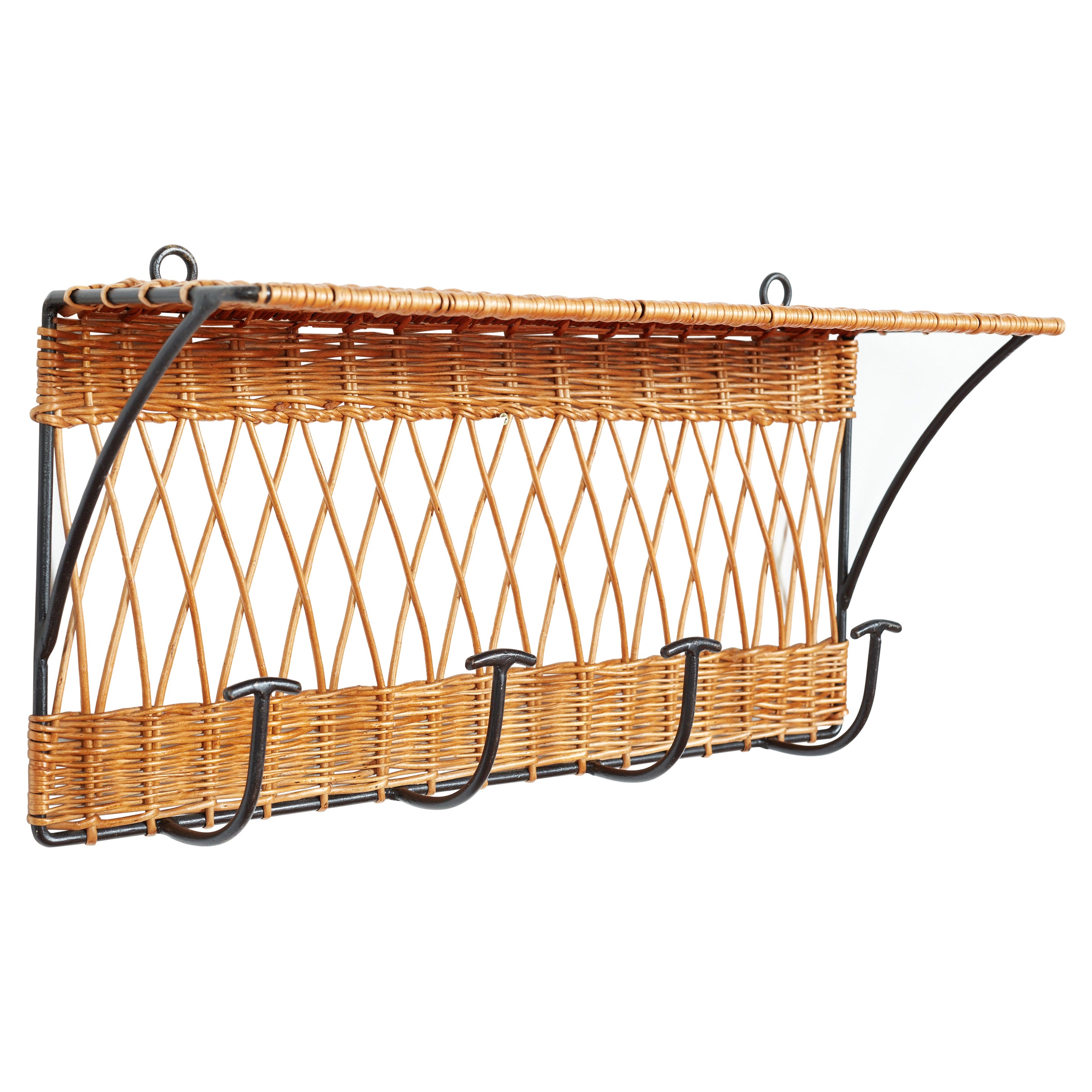 French Wicker and Iron Rack with Shelf