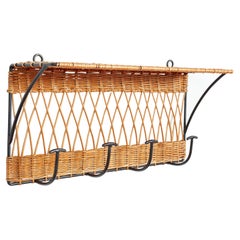 Vintage French Wicker and Iron Rack with Shelf