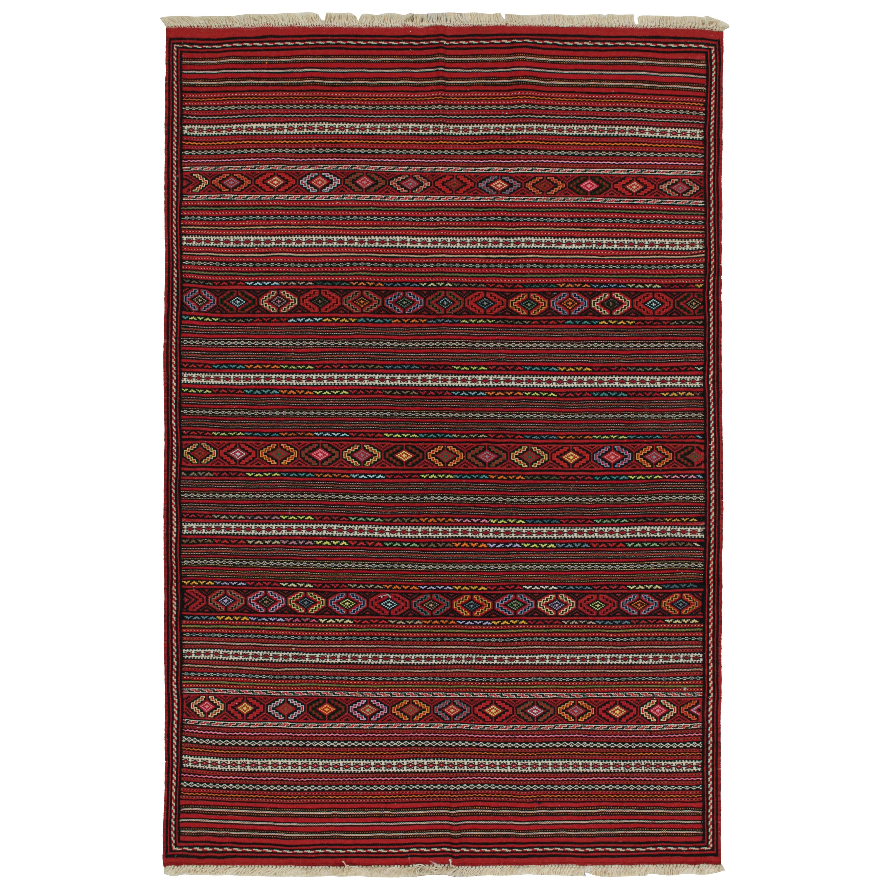 Vintage Baluch Kilim in Red with Stripes & Geometric Patterns, from Rug & Kilim