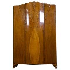 British Art Deco Style Walnut Wardrobe from Harris Lebus, 1940s