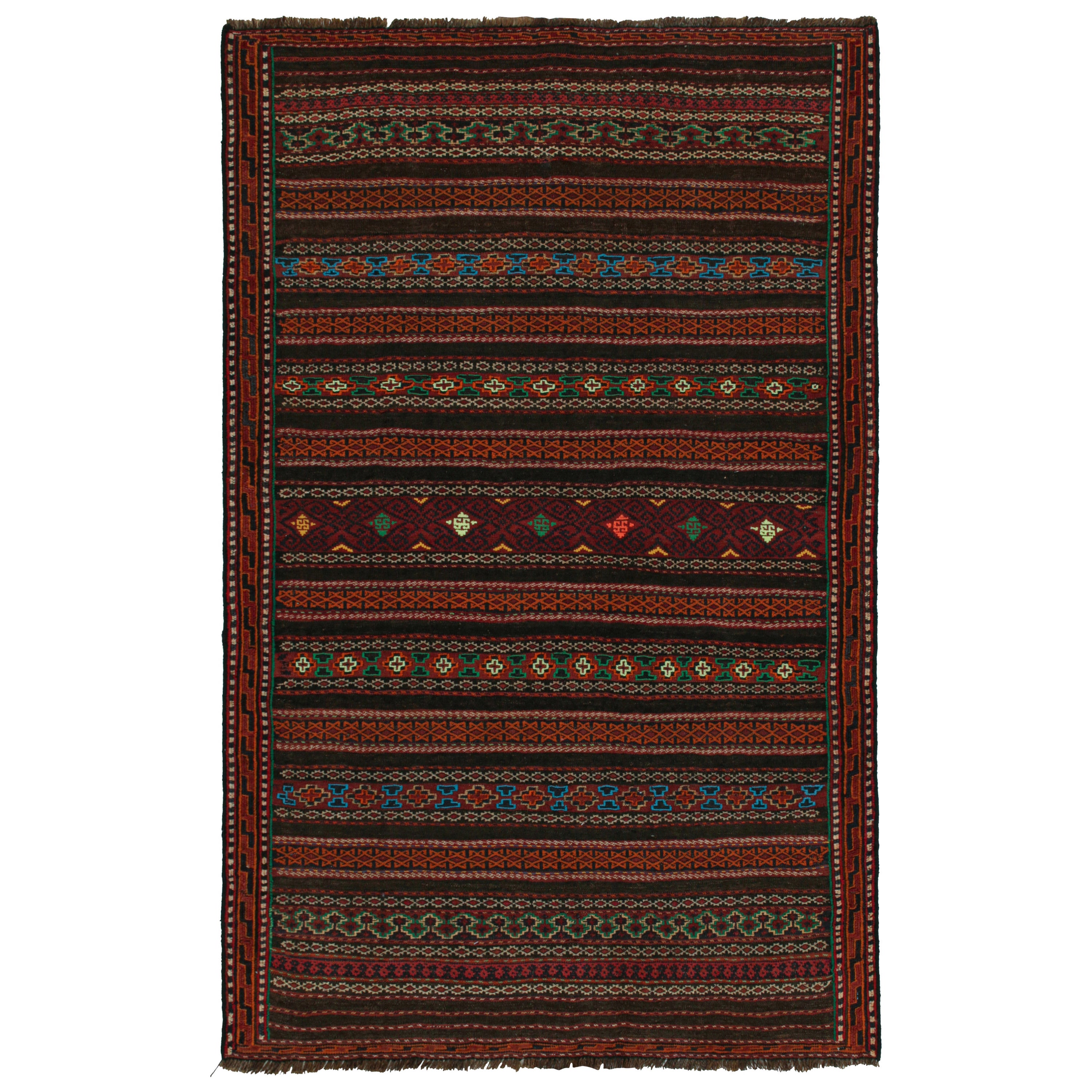 Vintage Baluch Tribal Kilim in Brown with Geometric Patterns, from Rug & Kilim For Sale