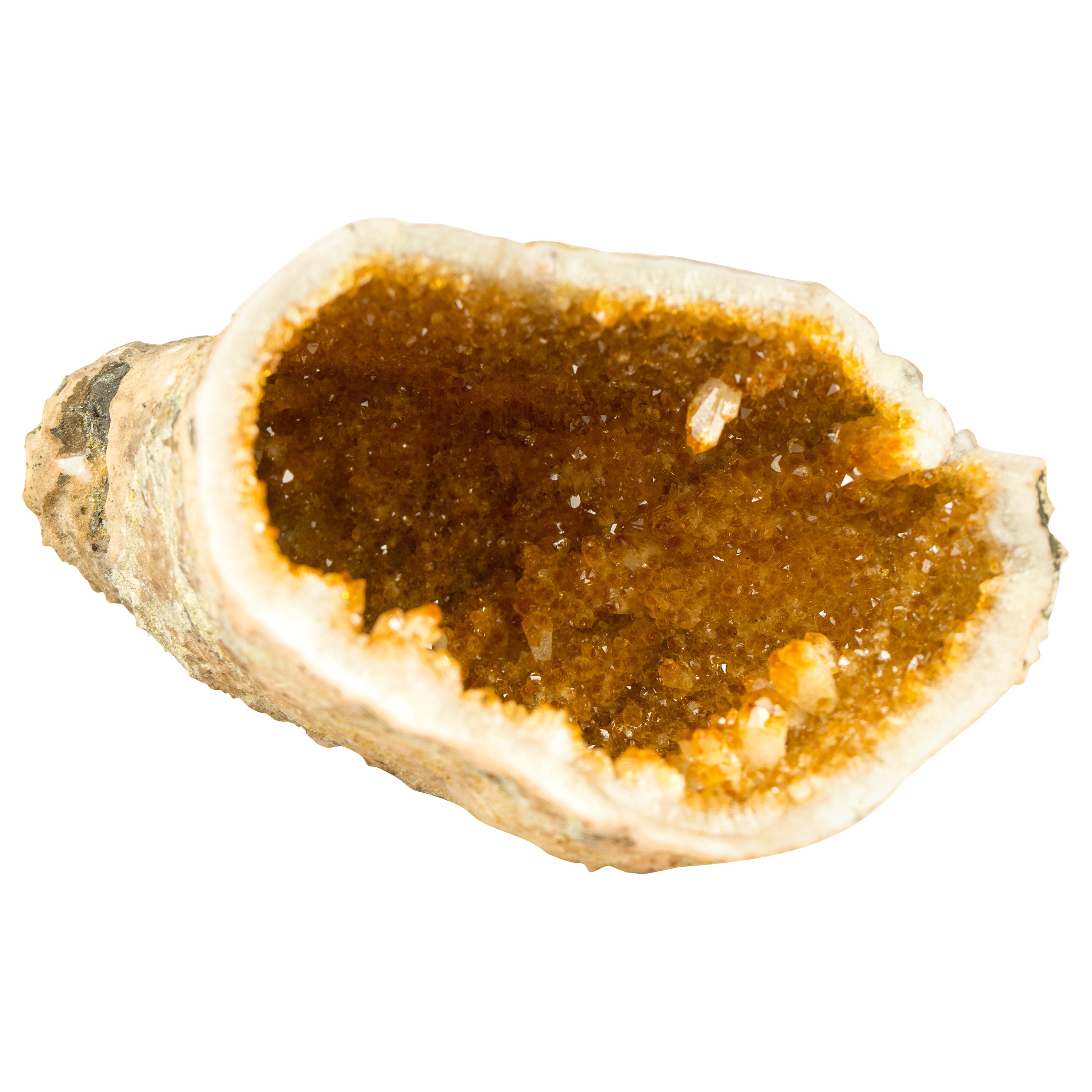 Natural Raw Citrine Geode Cave with Deep Orange Citrine Druzy For Sale