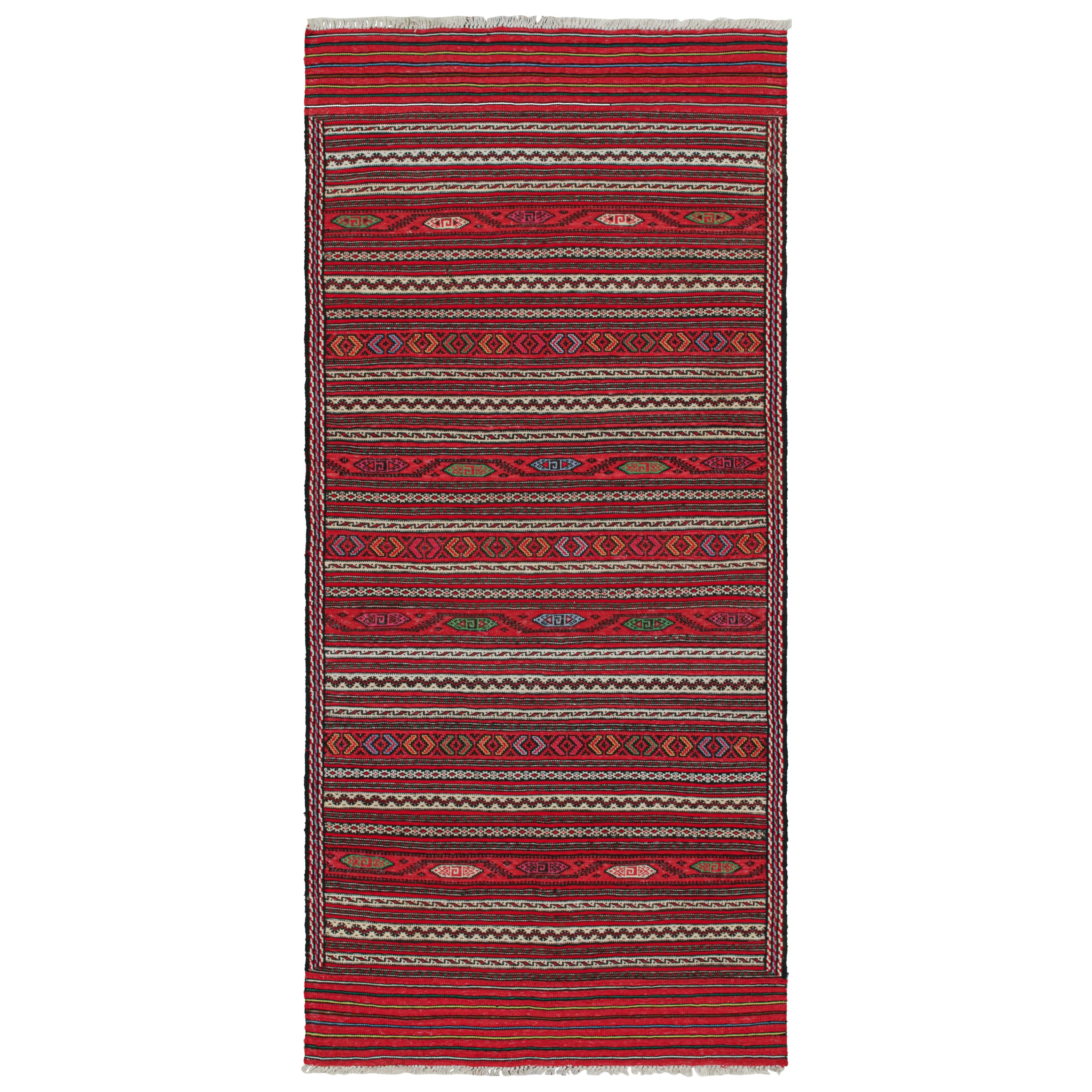 Vintage Baluch Kilim Runner with Red Stripes & Tribal Motifs, from Rug & Kilim