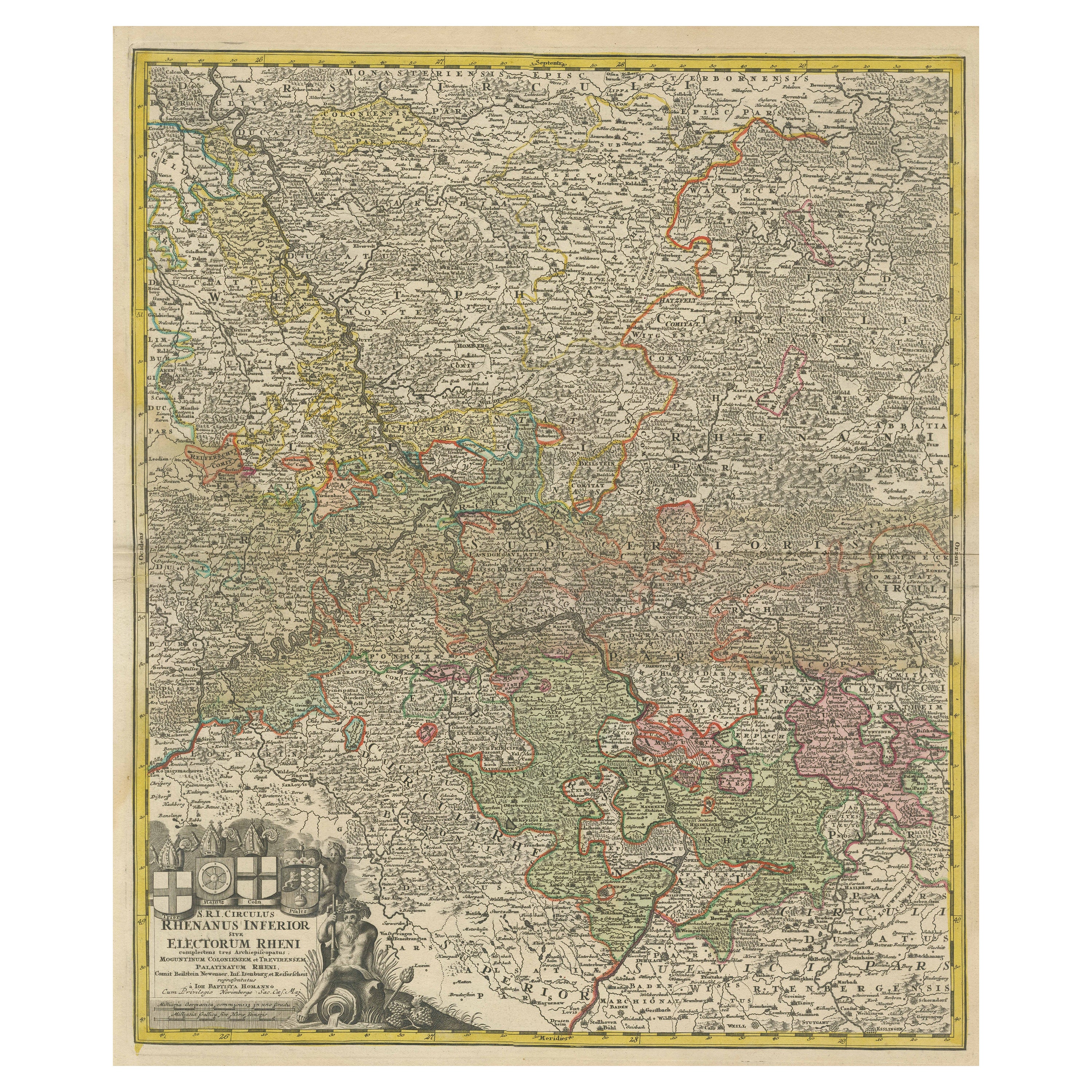 Detailed Antique Map of the Lower Rhine region, Germany