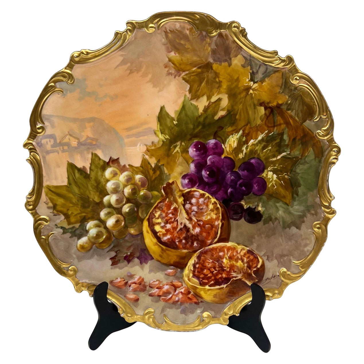 Large Antique Limoges Hand Painted Holy Fruit Porcelain Platter Signed Dubois For Sale