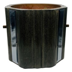 Used French Modern Cerused Oak, Bronze, Mirrored & Copper Lined Jardiniere Planter 