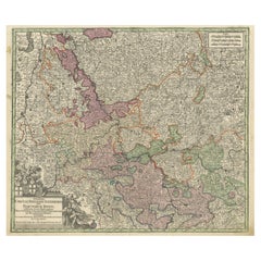 Mapa antiguo del curso del Rin desde Philippsburgo hasta Duisburgo, Alemania