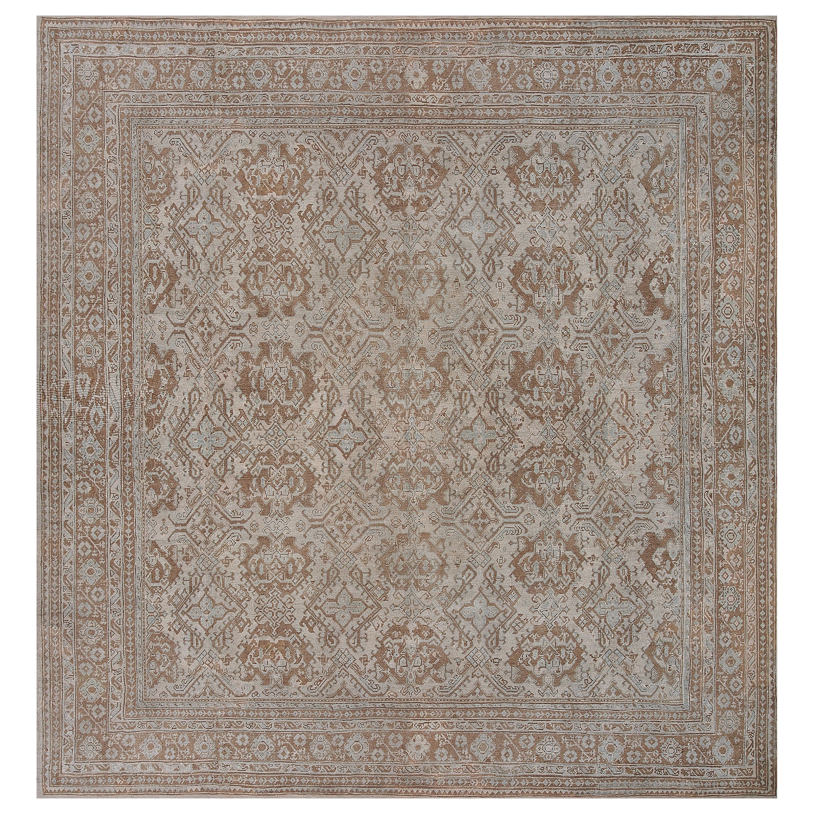 Antique Circa-1900 Hand-knotted Turkish Oushak Rug For Sale