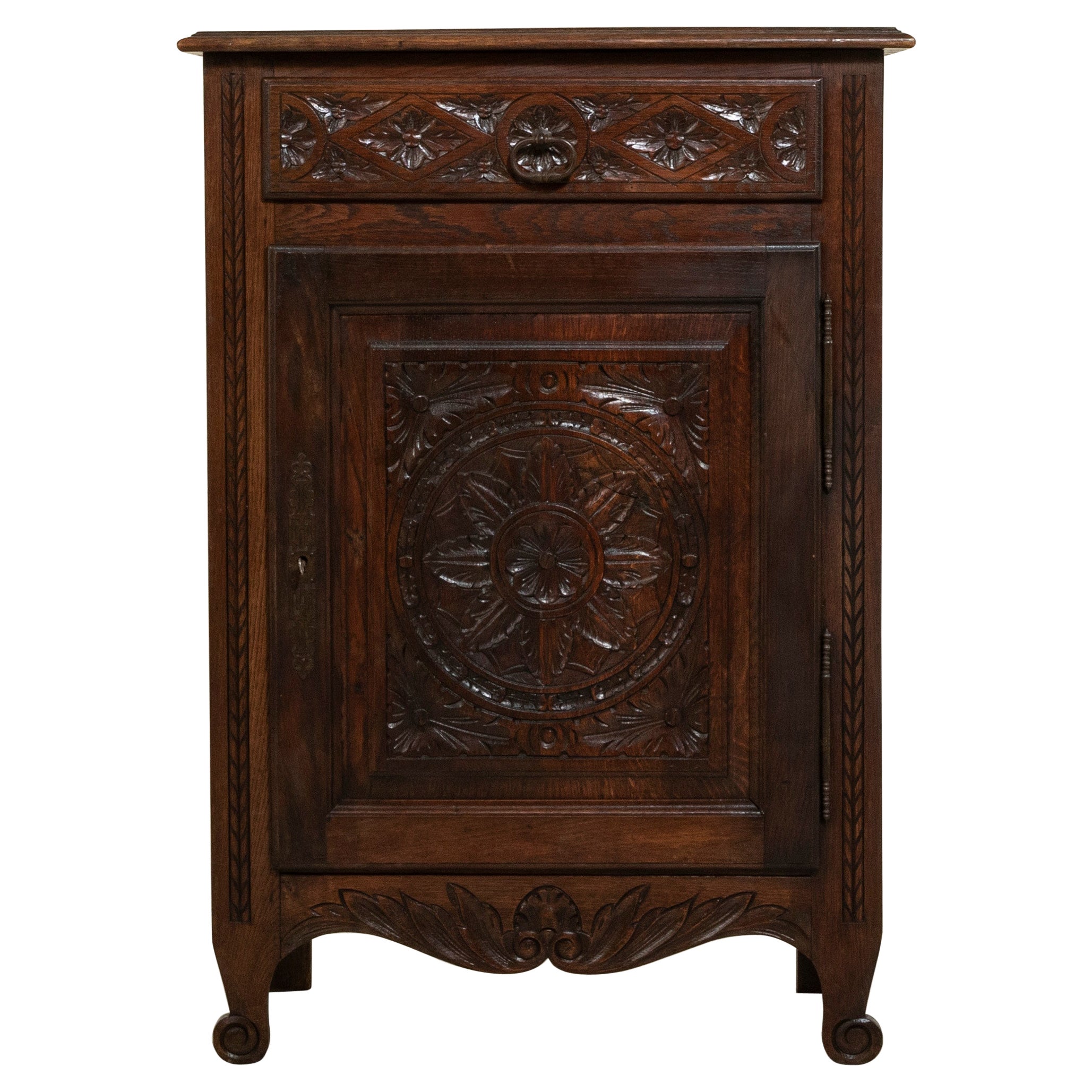 Early Twentieth century French Hand-Carved Oak Jam Cabinet from Brittany