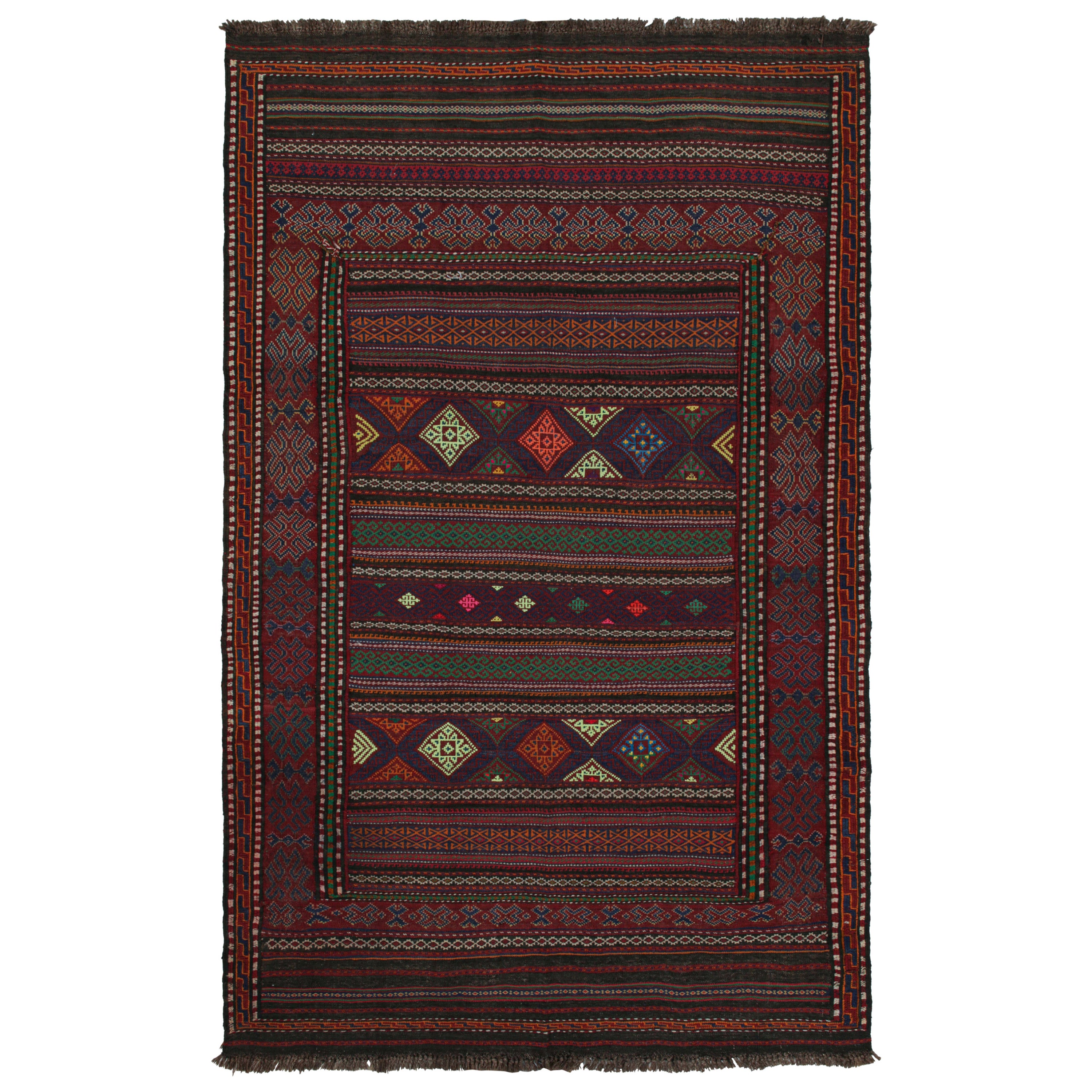 Vintage Baluch Tribal Kilim in Red with Geometric Patterns, from Rug & Kilim For Sale