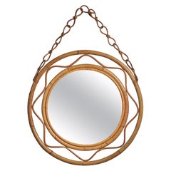 Italian Designer, Wall Mirror, Rattan, Bamboo, Italy, 1950s