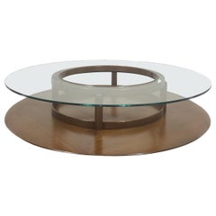 Mid-century round coffee table in teak and glass by Gianfranco Frattini, 1950s