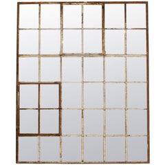 Cast Iron Europeon Factory Window Pane Mirror c.1910-1940