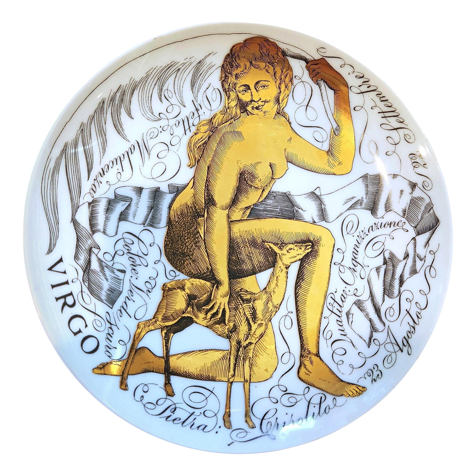 1969 Piero Fornasetti Piatto in porcellana dello zodiaco, Vergine, realizzato per Corisia