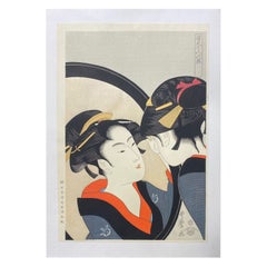 Kitagawa Utamaro Stampa su legno giapponese  Naniwa Okita che ammira se stessa
