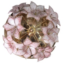 Small Murano Vintage Ceiling Light Pink Flowers, 1970s