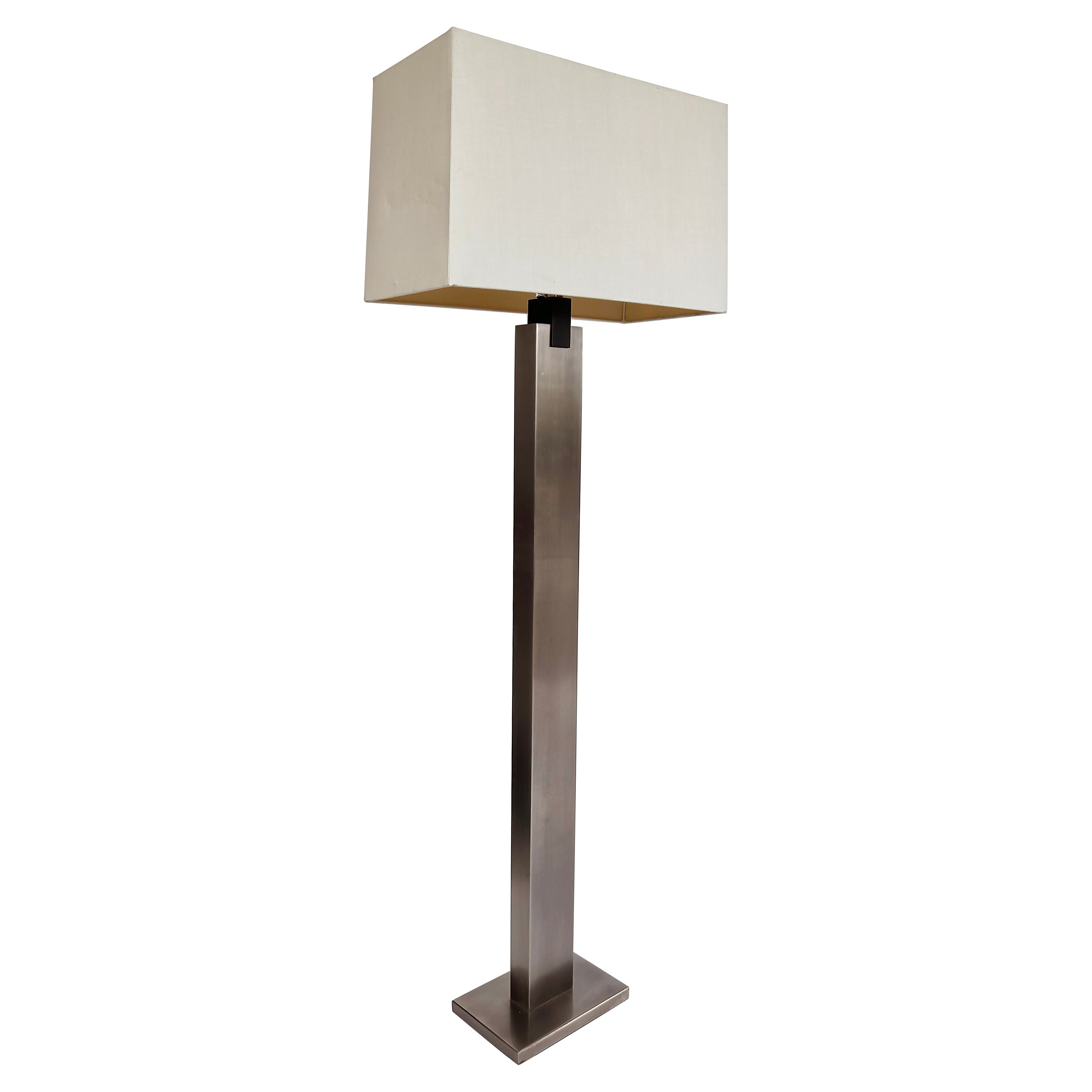 Modern Brushed Aluminum Floor Lamp, Original Finial, 21st Century with Shade For Sale