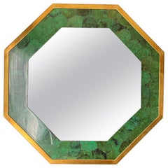 Vintage Faux Malachite and Brass Octagon Mirror