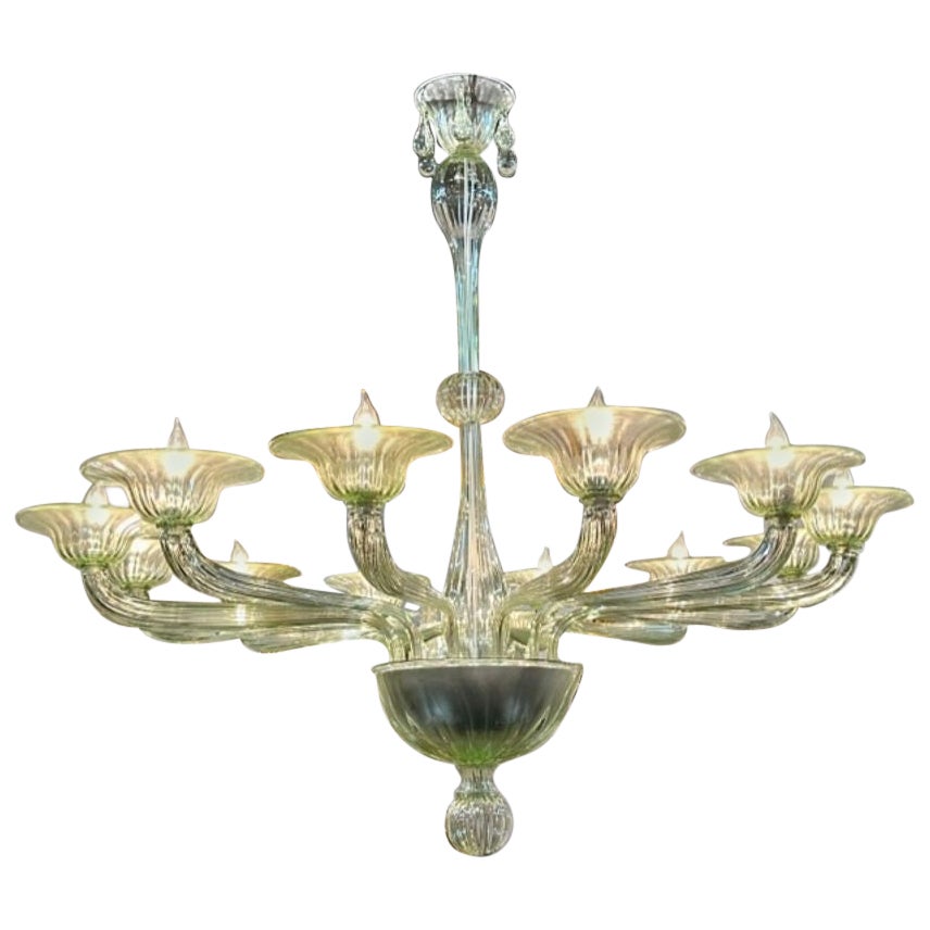 Murano Pale Green 12-arm Chandelier For Sale