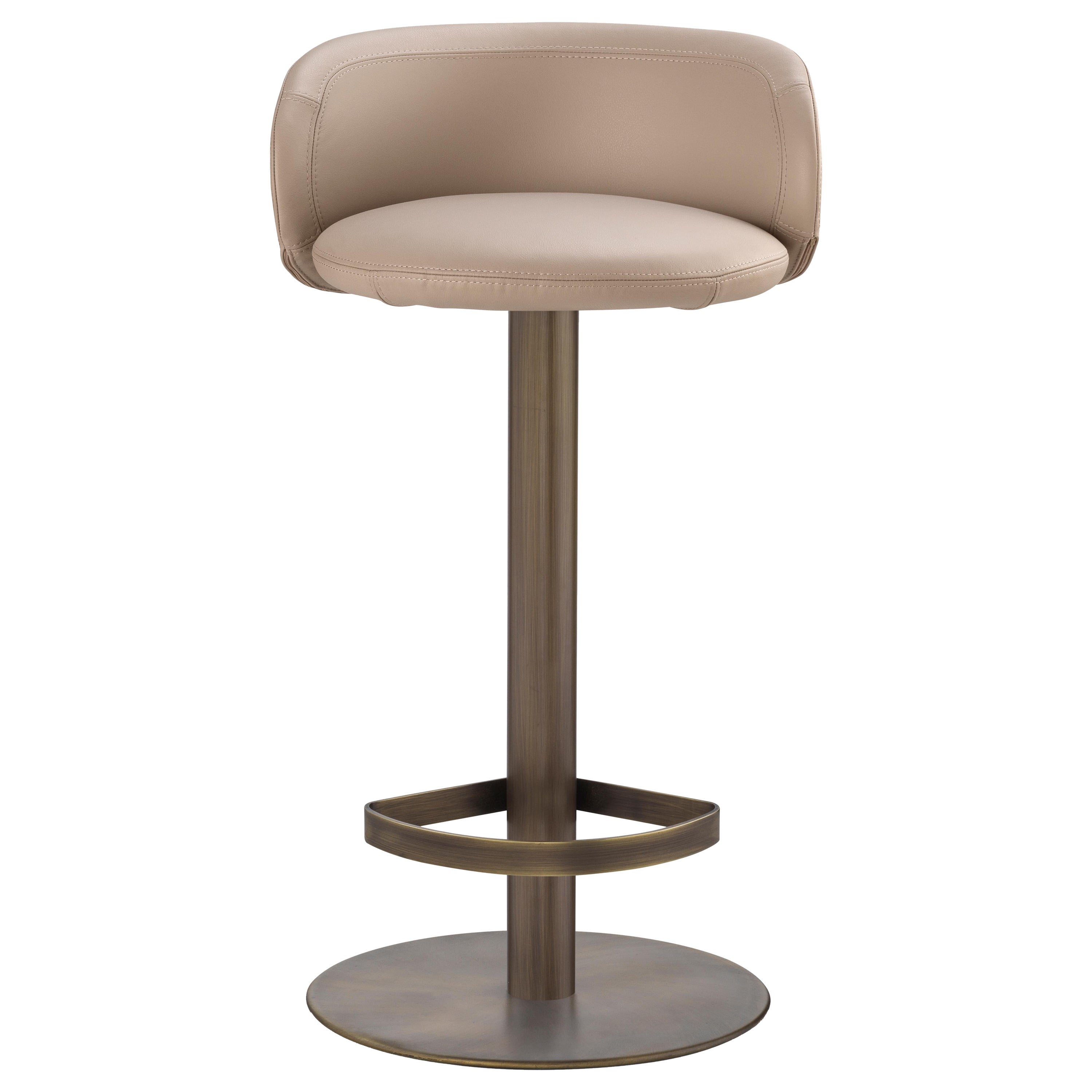 Hillary  Stool Leather and Burnished brass  Structure, Made in Italy