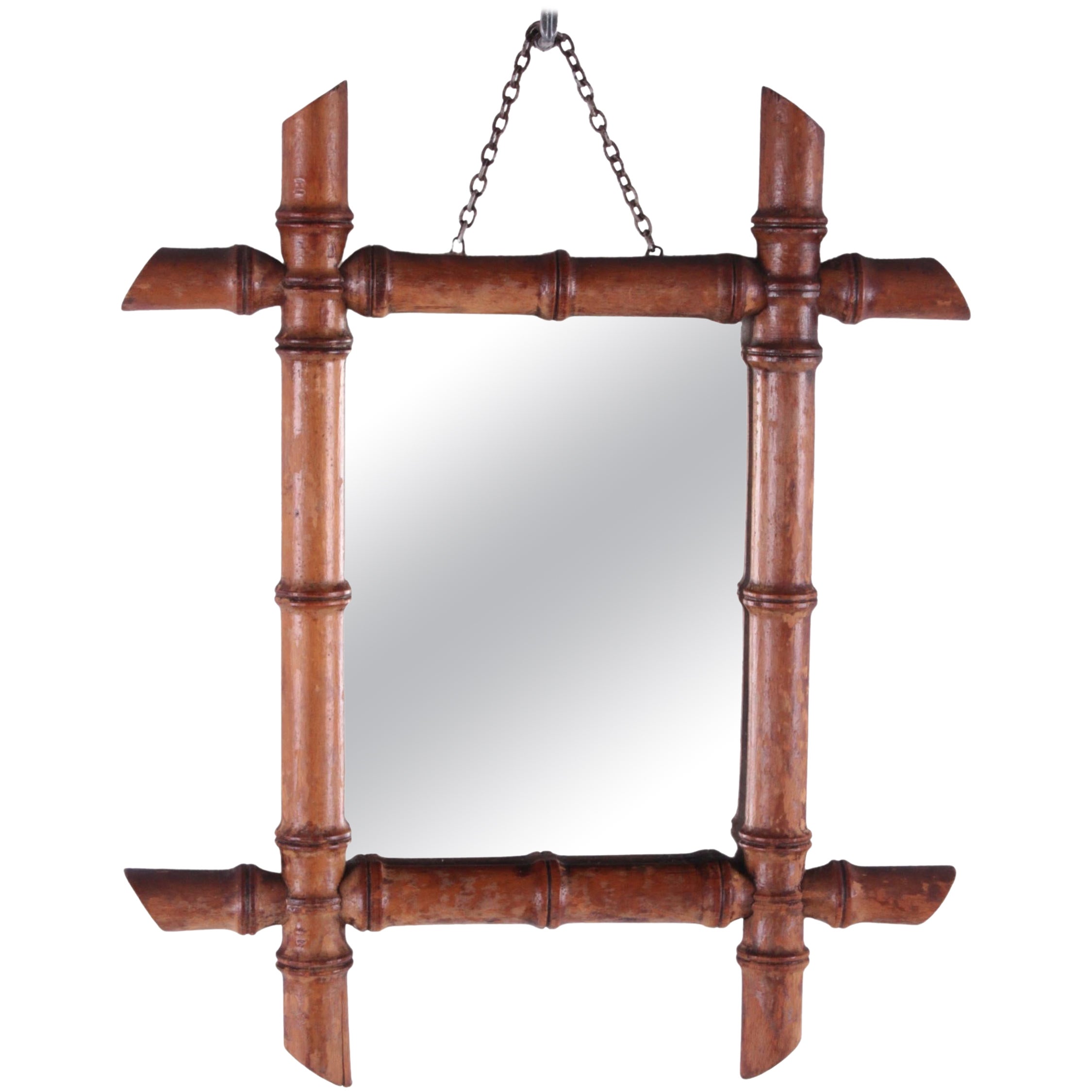 Vintage Small bamboo mirror, 1920 France