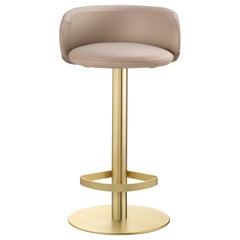 Hillary Stool Leather and Satin brass Structure, Made in Italy