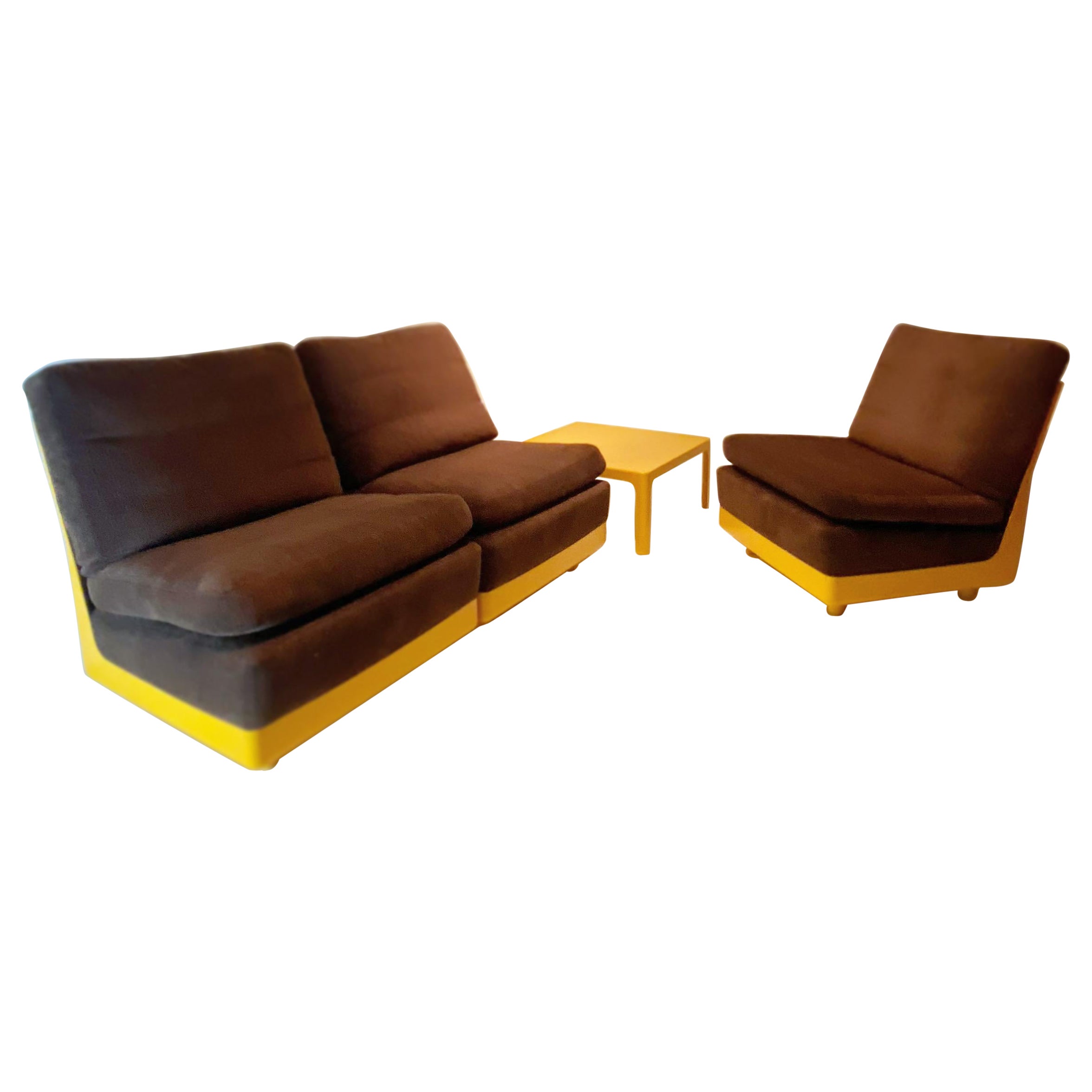 Original set of three yellow seats and coffee table by Wolfgang Feierbach 1974. For Sale