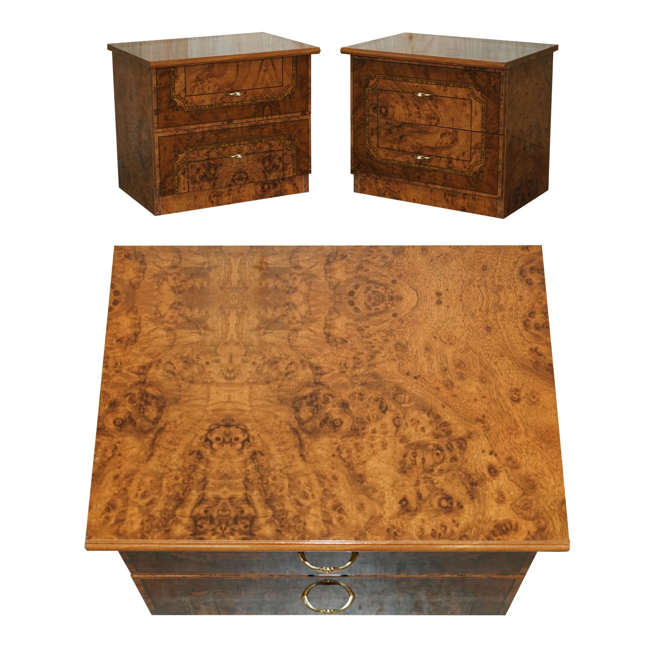 PAIR OF NiCE VINTAGE MADE IN ITALY BURR WALNUT VENEER BEDSIDE TABLES