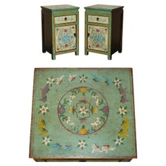 PAIR OF ViNTAGE CHINESE CHINOISERIE HAND PAINTED SIDE CABINETS BEDSIDE TABLES