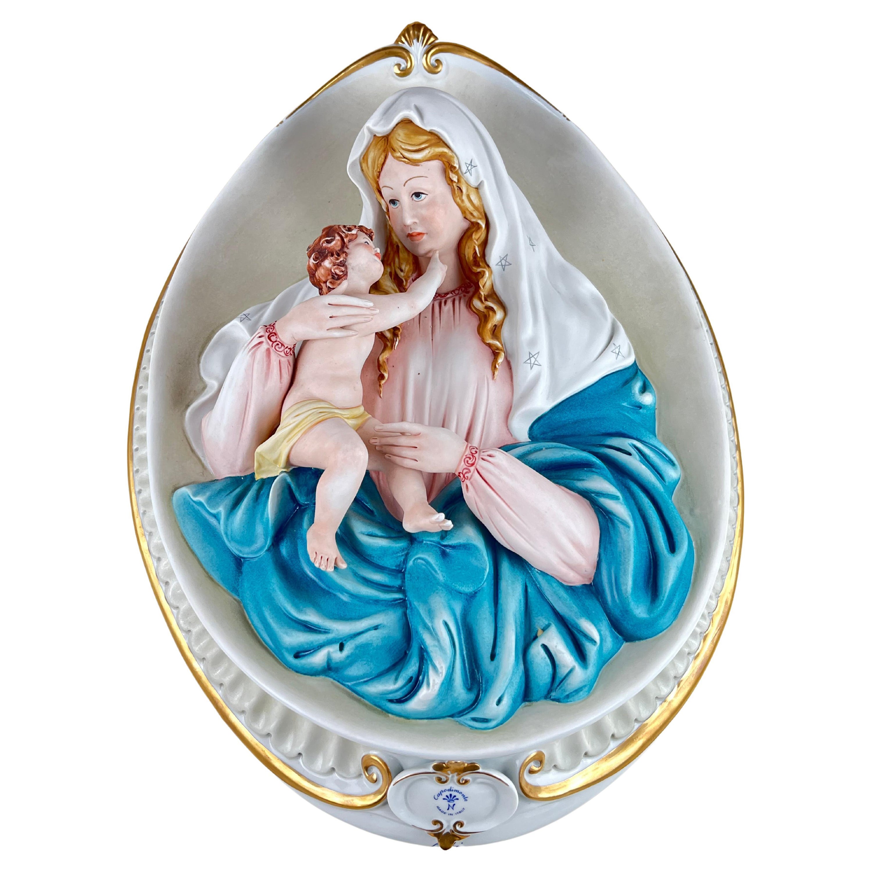 Capodimonte Headboard Madonna With Child, Made in Italy, 1980s For Sale