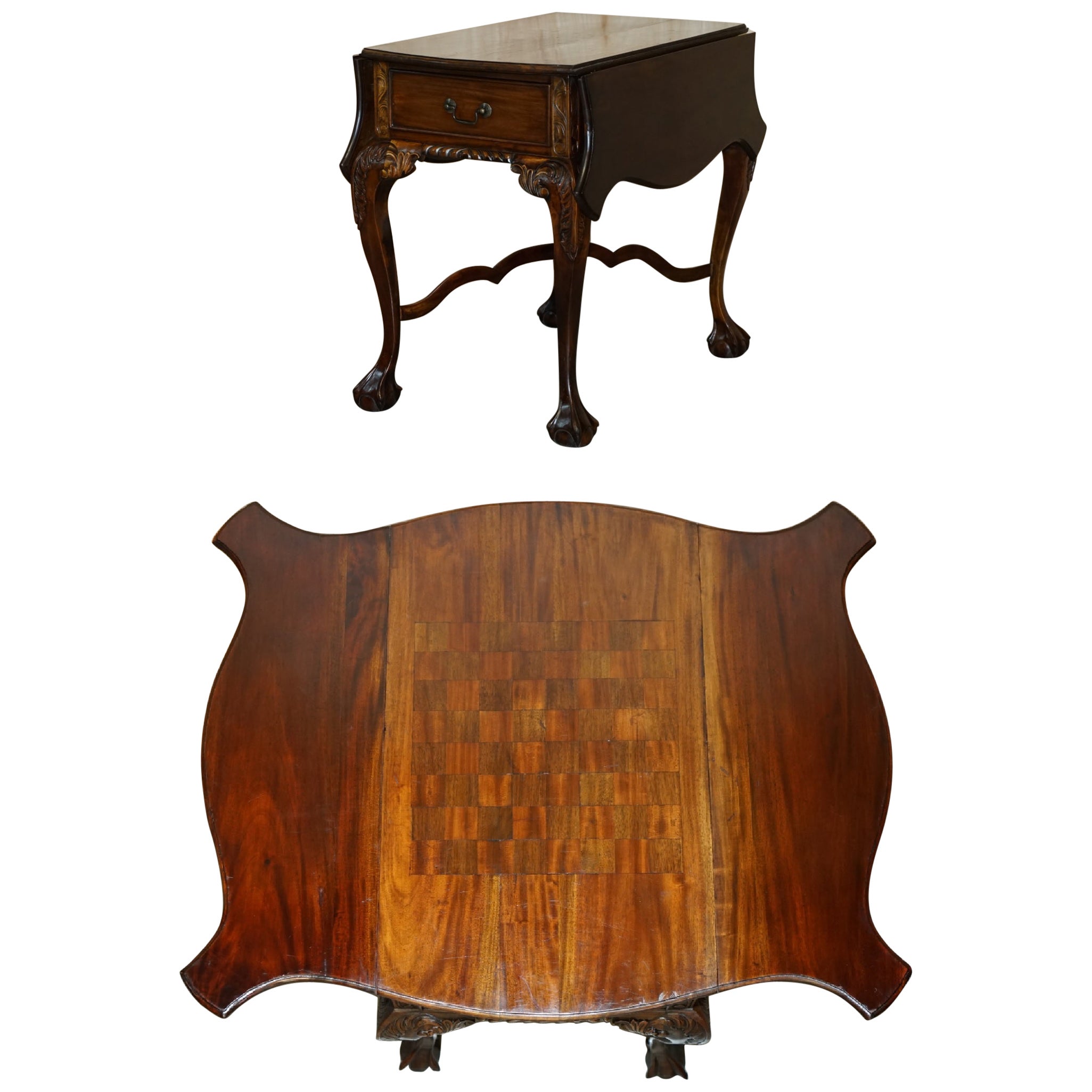 EXQUISITE THOMAS CHIPPENDALE STYLE CLAW & BALL FEET EXTENDiNG CHESS BOARD TABLE For Sale