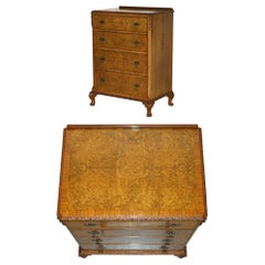 VINTAGE CIRCA 1940 HAND CARVED CABRiOLE LEG BURR & BURL WALNUT CHEST OF DRAWERS