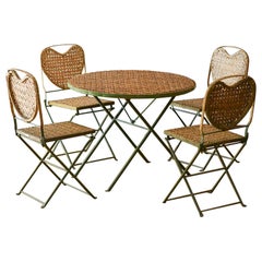 Vintage  Set “Un Jardine en Plus” Paris Table and 4 folding chairs in wicker and metal