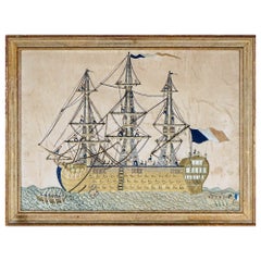 Antique French Sailor's Silk and Woolwork of Sailors Working on the Masts of a Ship