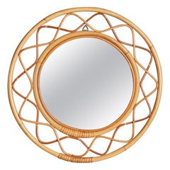 Italian Designer, Wall Mirror, Bamboo, Rattan, Italy, 1950s