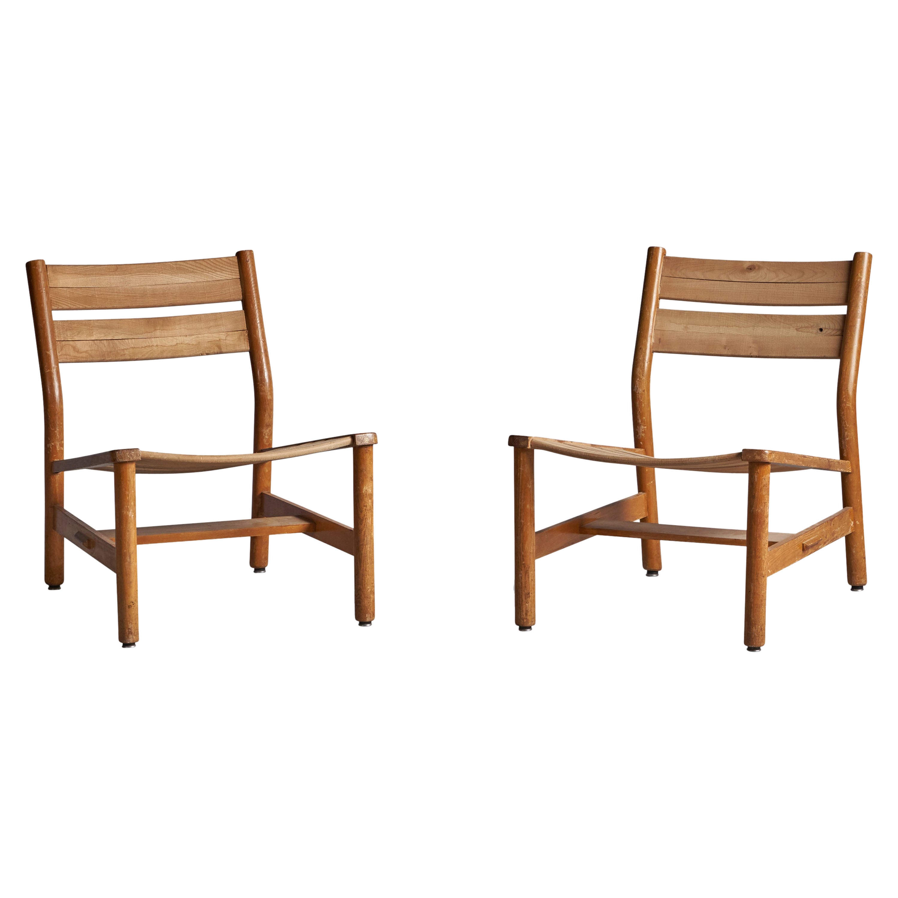 Pierre Gautier Delaye, Slipper Chairs, Oak, France, 1950s For Sale