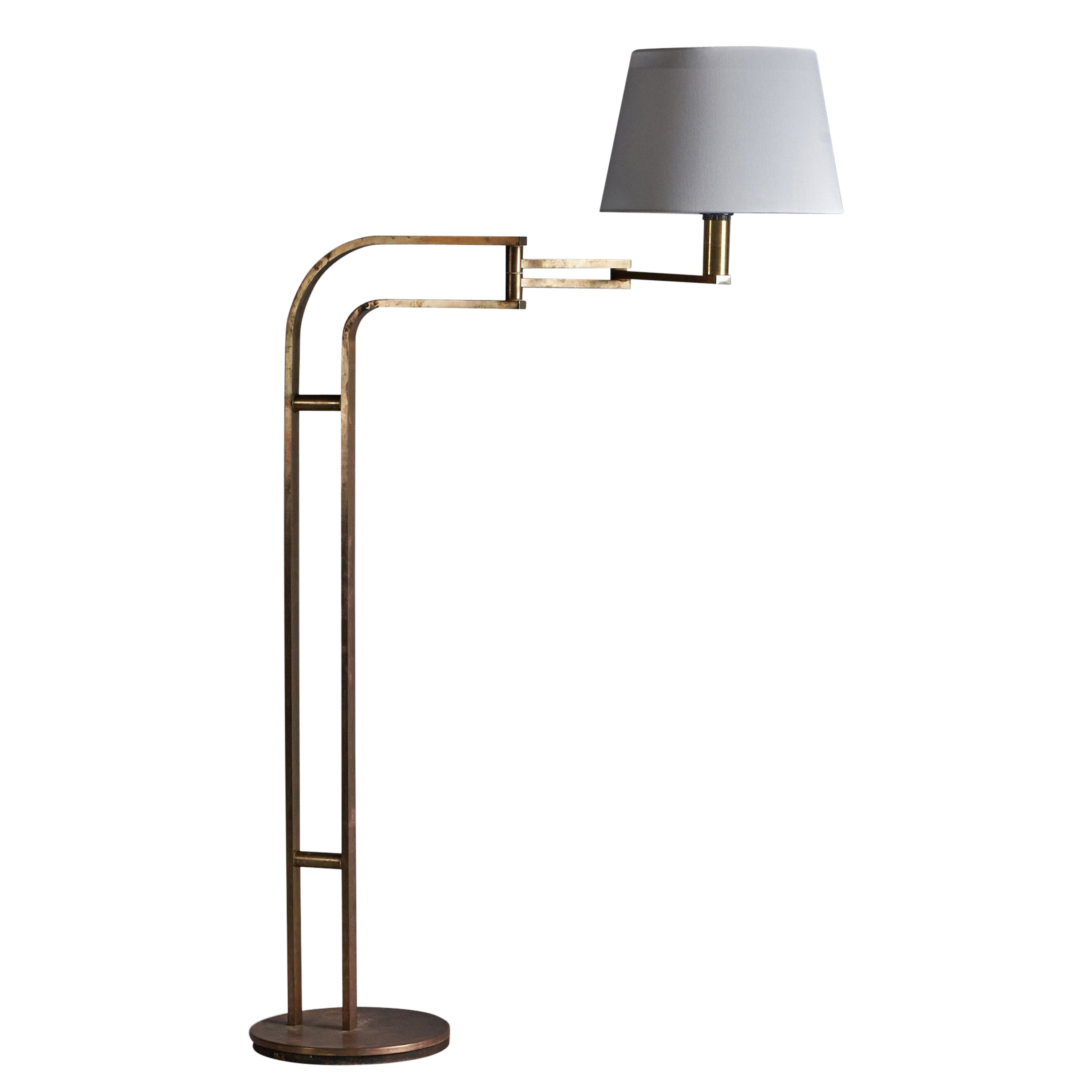 Goffredo Reggiani, Adjustable Floor Lamp, Brass, Fabric, Italy, 1970s For Sale
