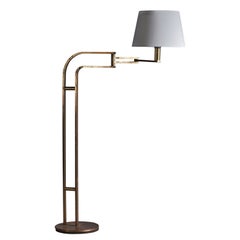 Goffredo Reggiani, Adjustable Floor Lamp, Brass, Fabric, Italy, 1970s