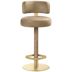 Tabouret Alfred Structure en cuir et cuir+satin laiton, fabriqué en Italie