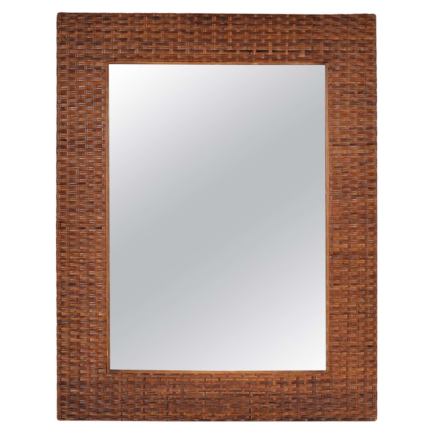 Large 1970s Wicker Woven Split Cane and Bamboo Mirror Frame Rattan Tiki ...