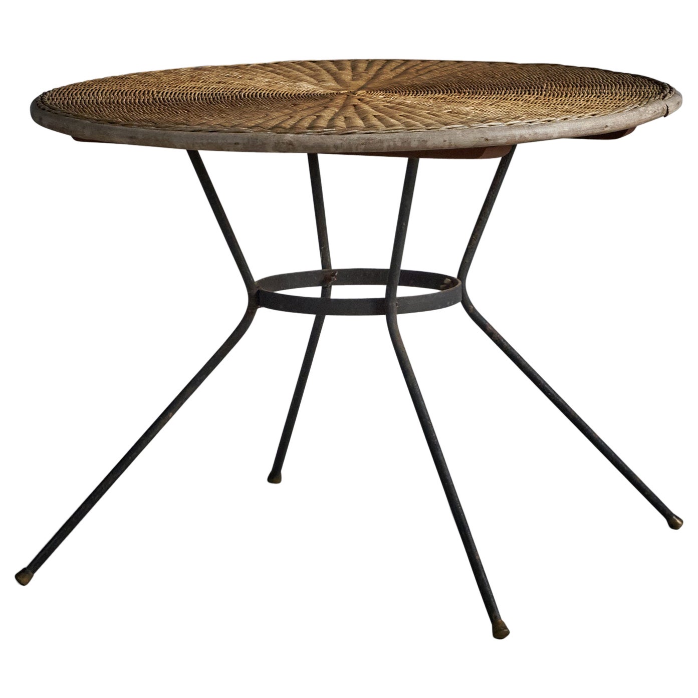 Designer américain, table, rotin, métal, États-Unis, années 1950