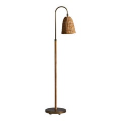 Designer américain, lampadaire, rotin, laiton, États-Unis, années 1950